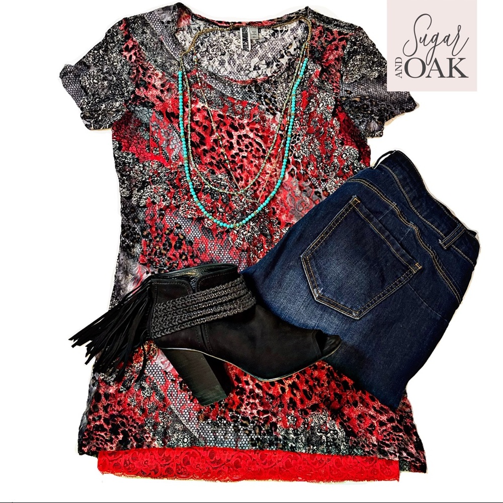 Buckle BKE Lace Mixed Print Layering Shirt